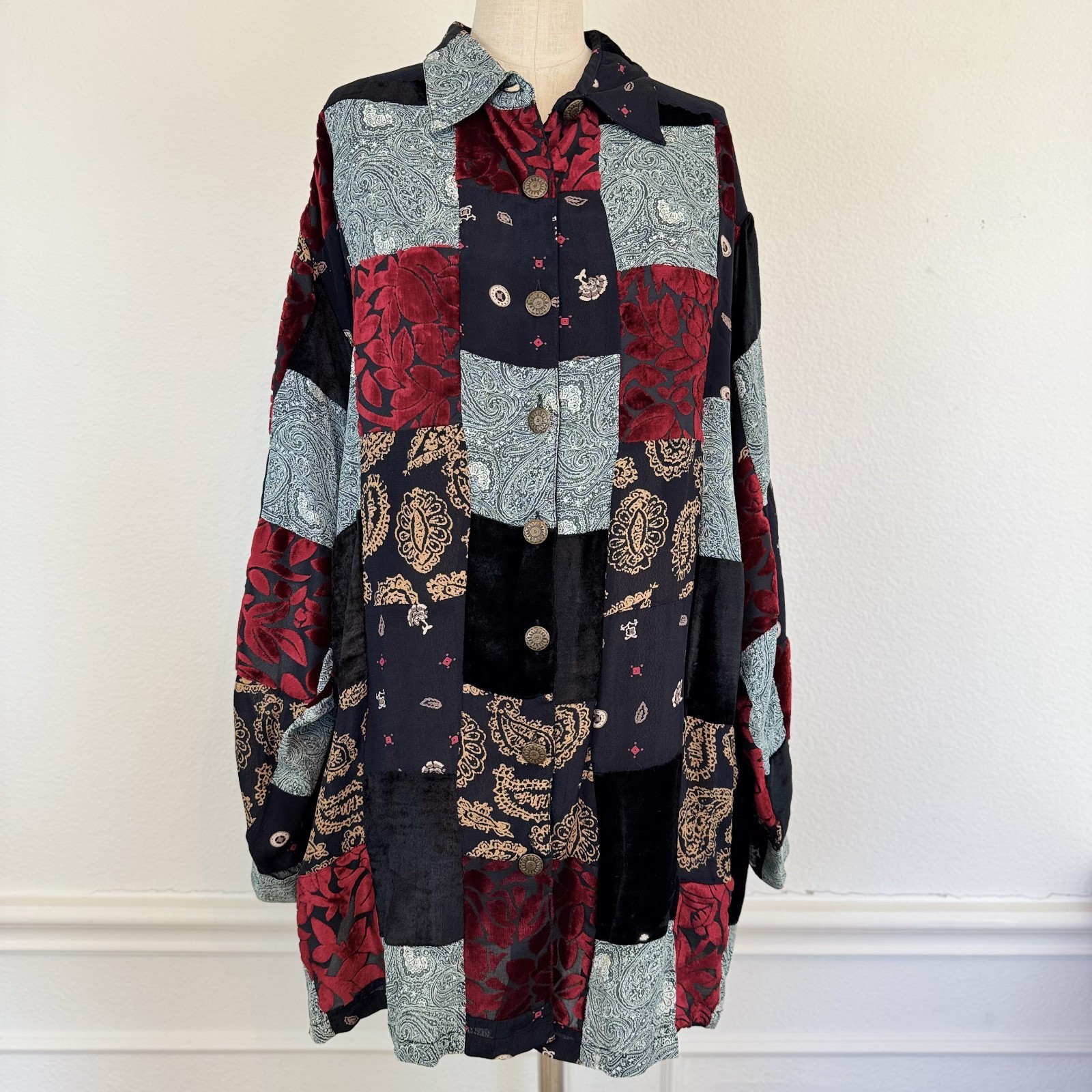 Scott Taylor Patchwork Button Down Tunic Shirt M … - image 1