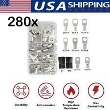 280PCS Copper Lugs Ring Terminals Bare Battery Welding Crimp Wire Connectors Kit