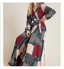 ANTHROPOLOGIE PORRIDGE Sm Virginia Patchwork Print Puffed Sleeve Wrap Maxi Dress