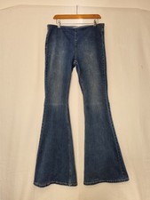 Free People We The Free Women's Blue Denim Pull-On 'Penny' Flare Jeans Size UK16