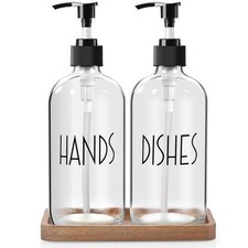 ALELION Glass Soap Dispenser with Pump - 16 OZ Clear Dish and Hand Soap Dispe...
