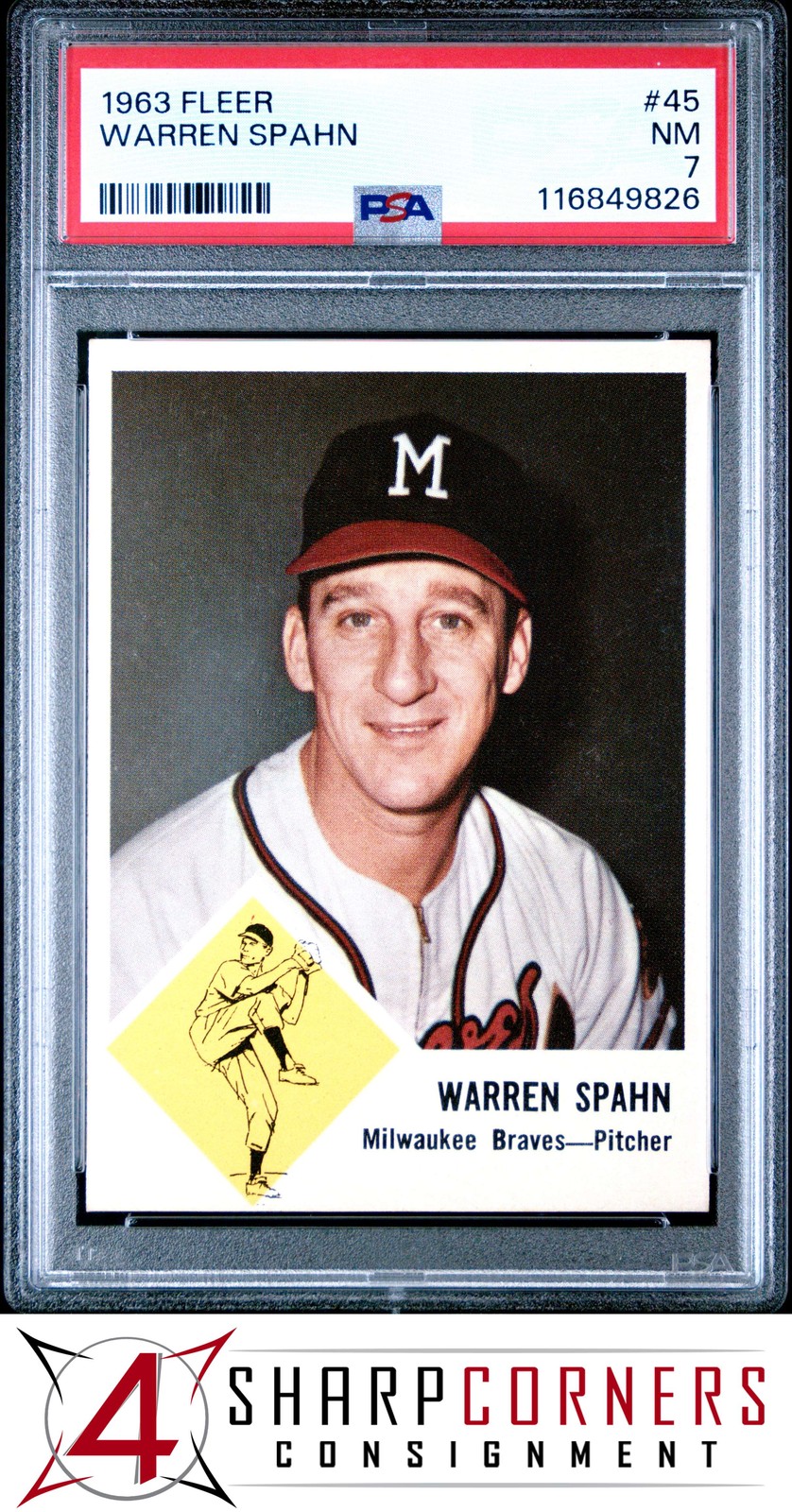 1963 FLEER #45 WARREN SPAHN BRAVES HOF PSA 7