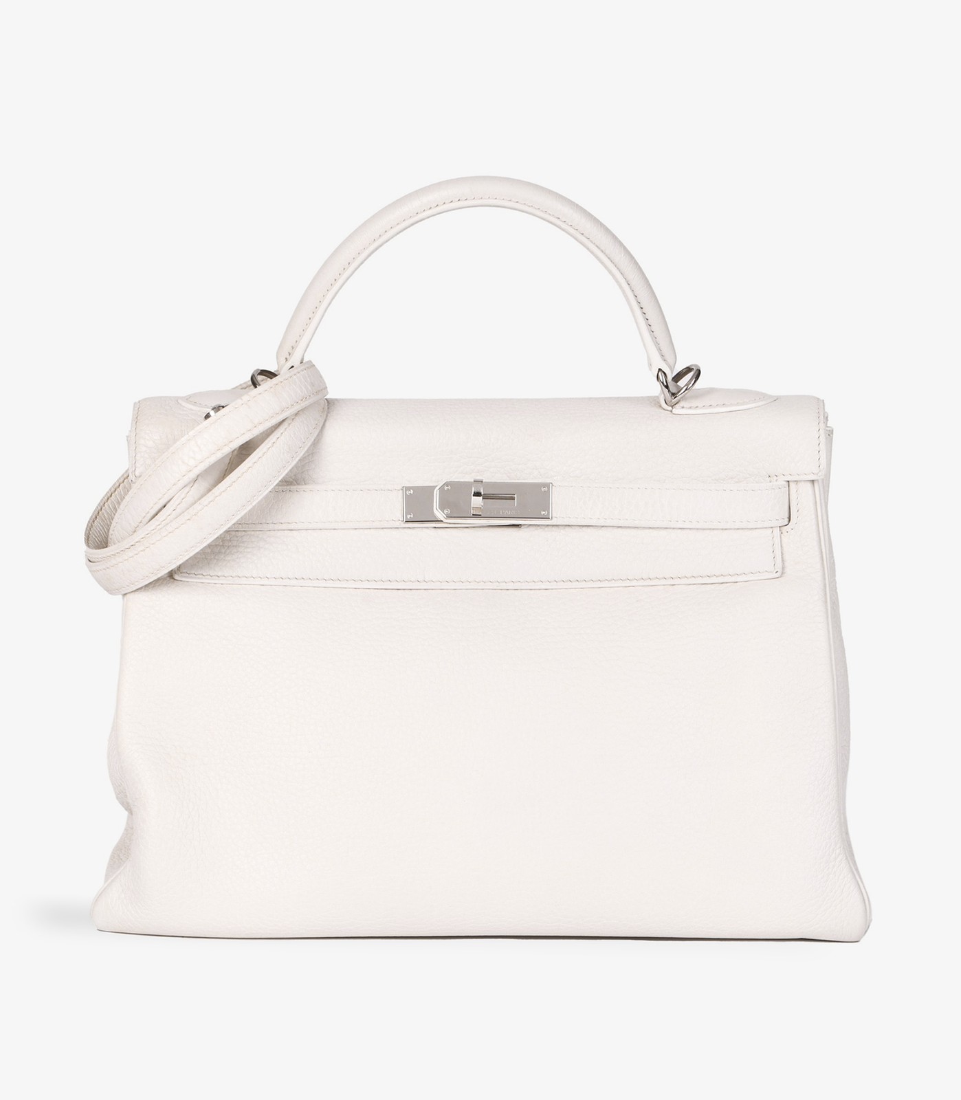 Hermès White Clemence Leather Kelly 32cm Retourne