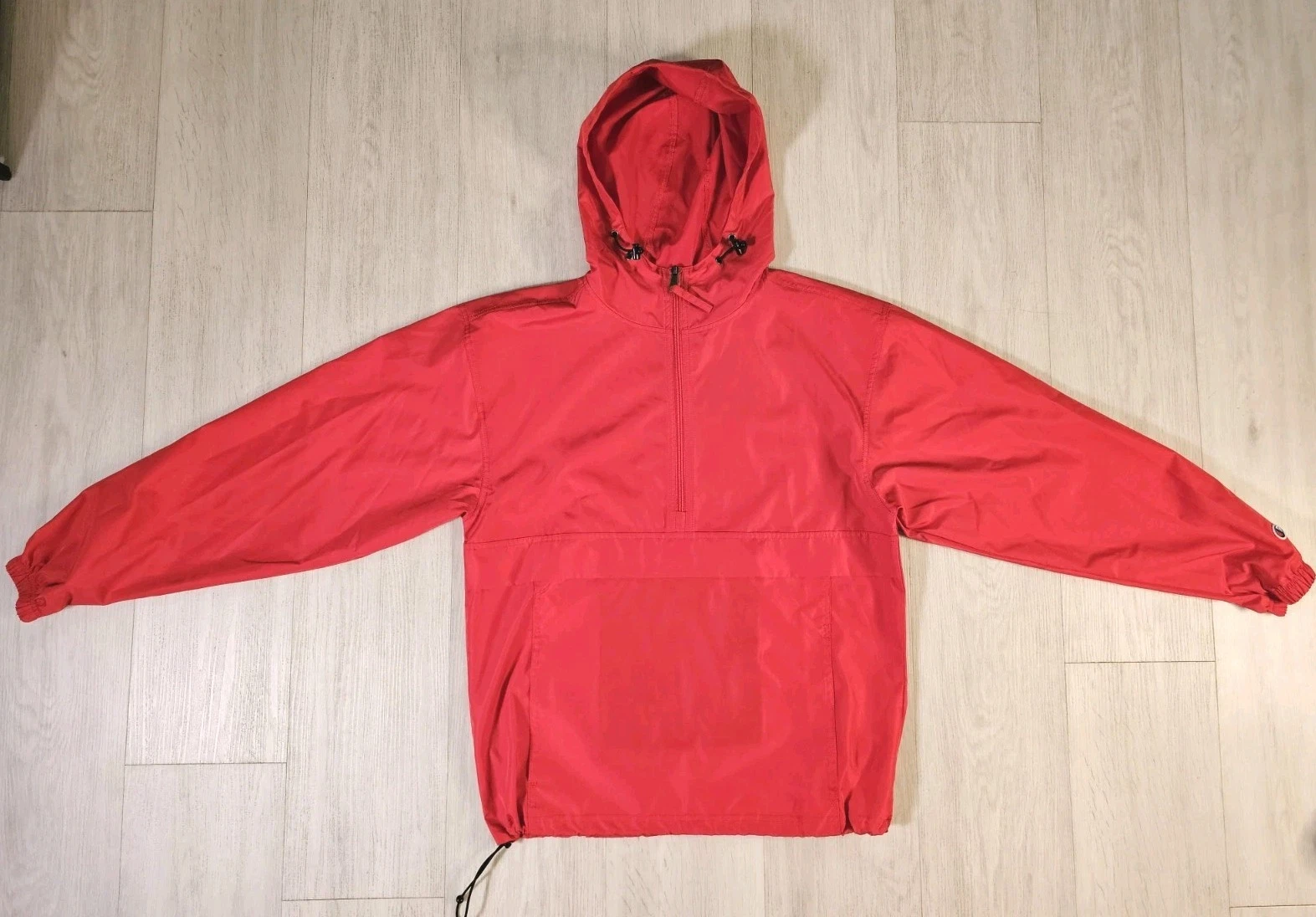Champion Packable Jacket CO200 Windbreaker Drawstring Hoodie Anorak Red Small