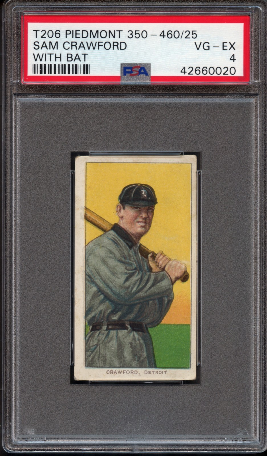 1909 T206 Sam Crawford w/Bat Piedmont 350-460 PSA 4