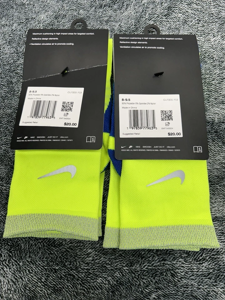 Calcetines tobilleros acolchados verde neón Nike Spark para hombre talla 8-9,5 W 9,5-11 2 pares Foto 2 de 3