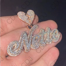 1 CT Classy Lab Created Diamond "Nette" Two Tone Cursive Name Pendant 925 Silver