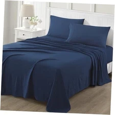  Ultra Soft Brushed and Washed Microfiber 4 Piece Sheet Set, Easy King Navy