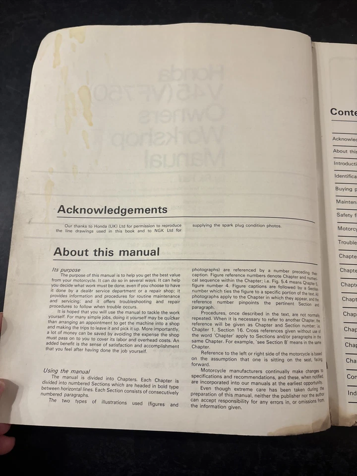 Honda V45 Sabre (VF750S) & Magna V-Fours 82 Haynes Manual – Clean, VG Cond - Image 3 of 4