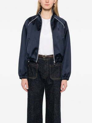 Sandro Dark blue Bomber Jacket Slanted pocket  Standing collar Coat