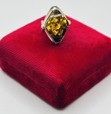Huge Bold Genuine Baltic Amber Vintage Artistan Sterling Silver 925 Ring Sz. 6
