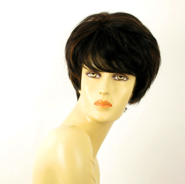 Perruque femme cheveux naturel carré méché noir cuivré WENDY
