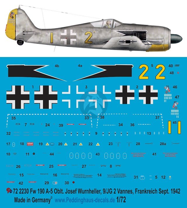 Peddinghaus 1/72 Fw 190 A-5 Markings Josef Wurmheller 9./JG 2