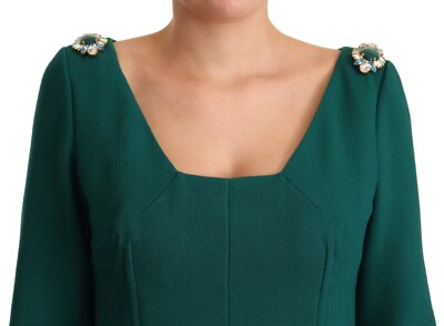 Dolce & Gabbana Emerald Green Midi Sheath Dress with Crystal Women's Brooch Dolce & Gabbana Emerald Green Midi Sheath Dress with Crystal Women's Brooch