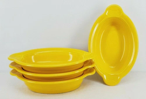 set 4 INDIVIDUAL CASSEROLE OVAL BOWL daffodil yellow FIESTA WARE 16oz new