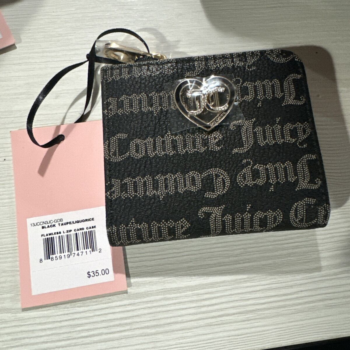 Juicy Couture Black Taupe/Liquorice Flawless L-Zip Card Case Juicy Couture Black Taupe/Liquorice Flawless L-Zip Card Case