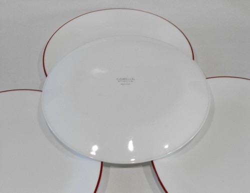 ❤️ 4 Corelle RED RIM DINNER PLATES 10.25" Christmas Holiday Deep Radiant Cherry - Picture 5 of 5