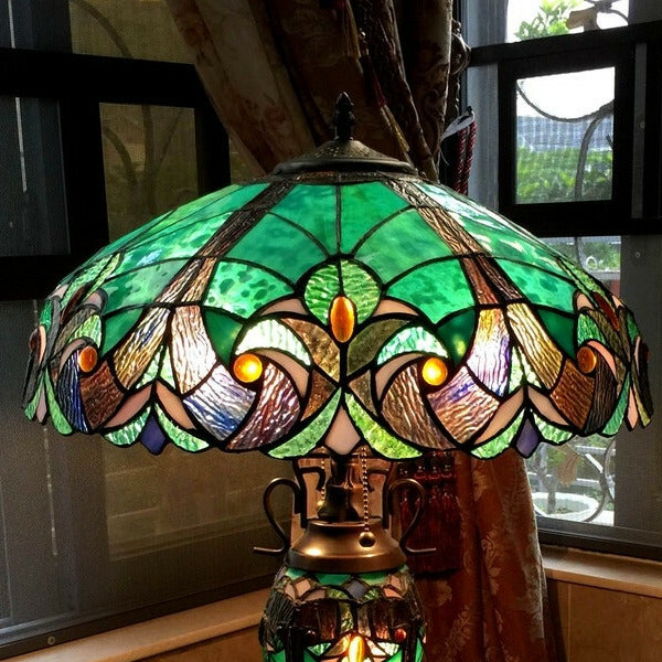Tiffany Style Table Lamp Stained Glass Vintage Victorian Accent