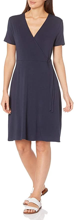 Amazon Essentials abito donna manica ad aletta finto avvolgente blu navy L