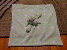 Blankets And Beyond Lovey Security Blanket Light Green Bear White Polka Dots
