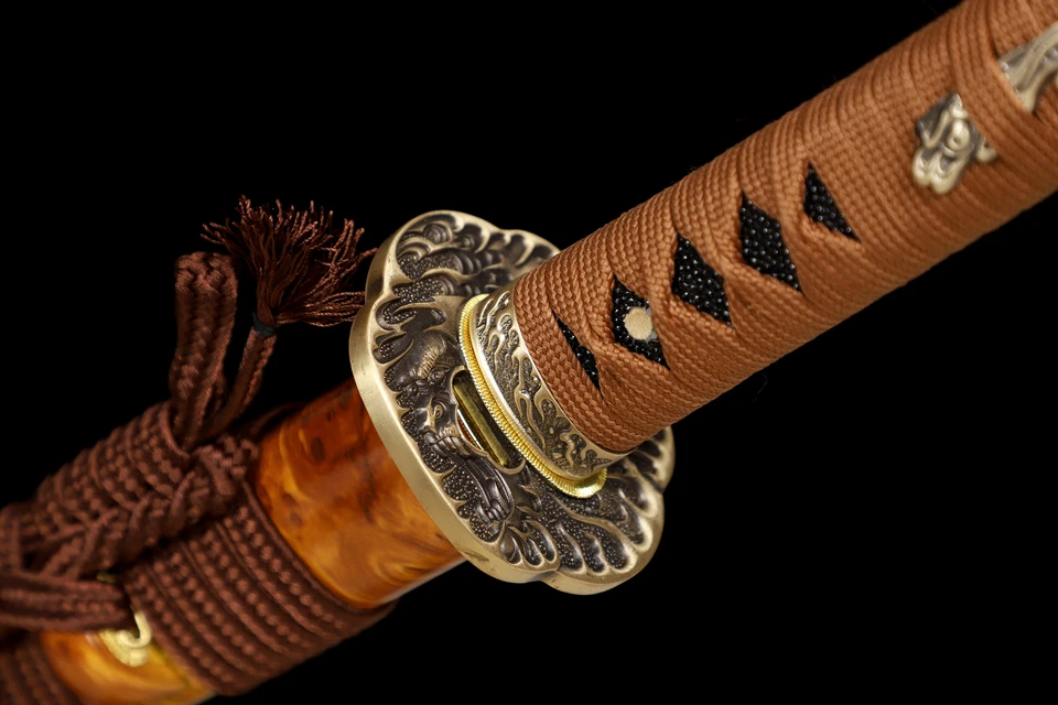 Espada corta tanto japonesa Hamon real de acero templado L6 arcilla de 20"" tanto katana Foto 2 de 4