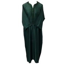 Moroccan Cotton Blend Dark Green 3-Quarter Sleeve Thobe Jubba Kandora Dishdasha