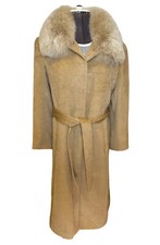 Sofia Cashmere Beige Fox Fur Trim Belted Long Coat Us 14 Alpaca Wool Excellent