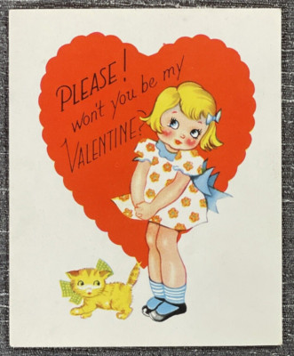 Vintage Valentine Girl Kitty Cat Charming Dear Please Wont You Be My Carrington