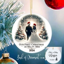 Our First Christmas as Mr and Mrs ornament name and wedding date personalized