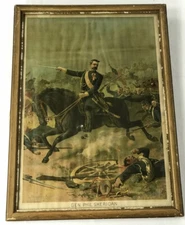 1860’s CIVIL WAR GENERAL PHILIP SHERIDAN FRAMED VINTAGE LITHO-PRINT 16.75x22.75