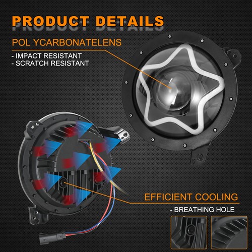 For Jeep Wrangler JL Gladiator 18-24 9" LED Halo Headlights Star DRL Turn Combo - Picture 3 of 11