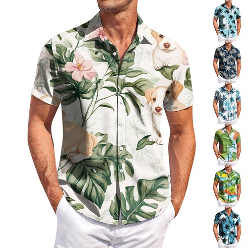 Men Great Short Sleeve Shirt Summer Collar Shirt Slim Fit Summer Loose Hawaiian Shirts 2U8 main image 1