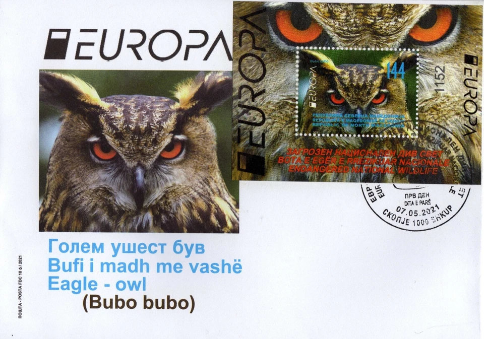 North Macedonia/2021/FDC/Endangered National Wildlife/Lynx and Owl - Image 2 of 2