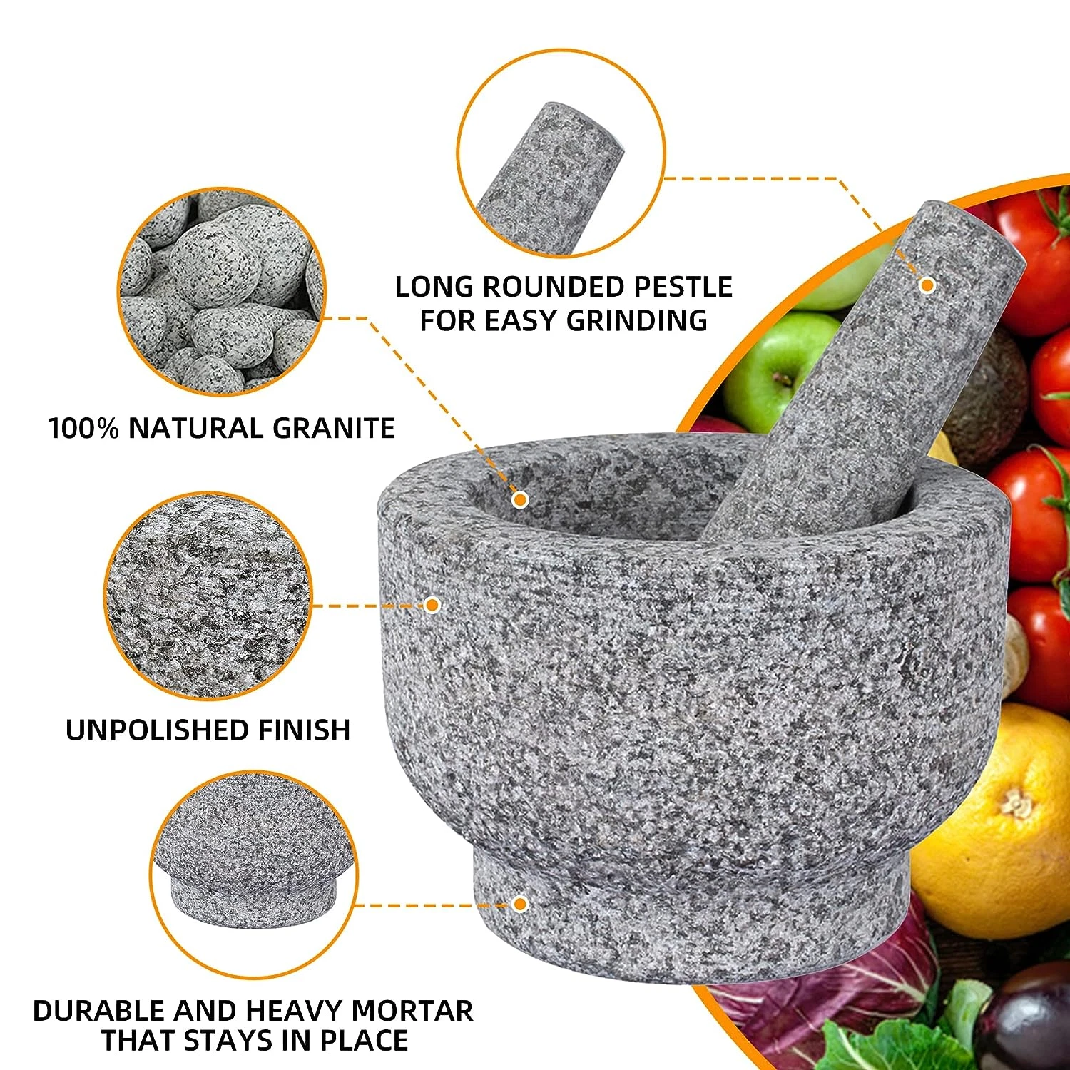 Mortar and Pestle, Solid Large Capacity Hard Granite Mortar, 14/16 cm Diameter
Opens in a new window
