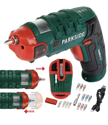 Parkside 4V Cordless Screwdriver With Integrated Bit Storage LED  