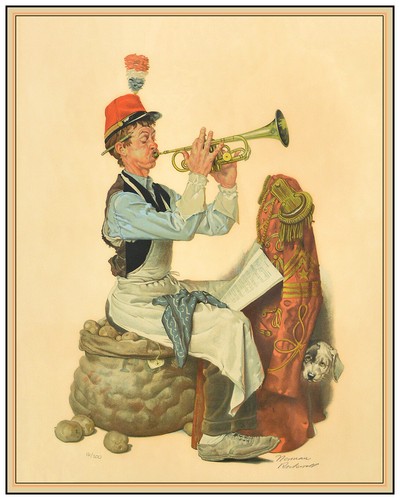 Norman Rockwell Original Hand Signed Lithograph Trumpeter Saturday Evening Post - Picture 2 of 5