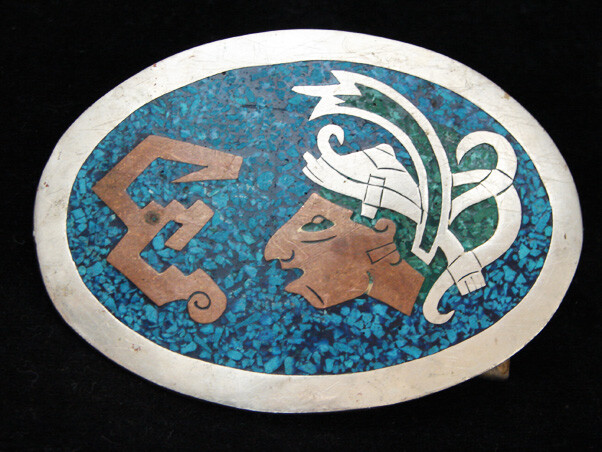 OA13162 VINTAGE 1970s **INDIAN CHIEF** SOUTHWESTERN DESIGN SILVERTONE BUCKLE