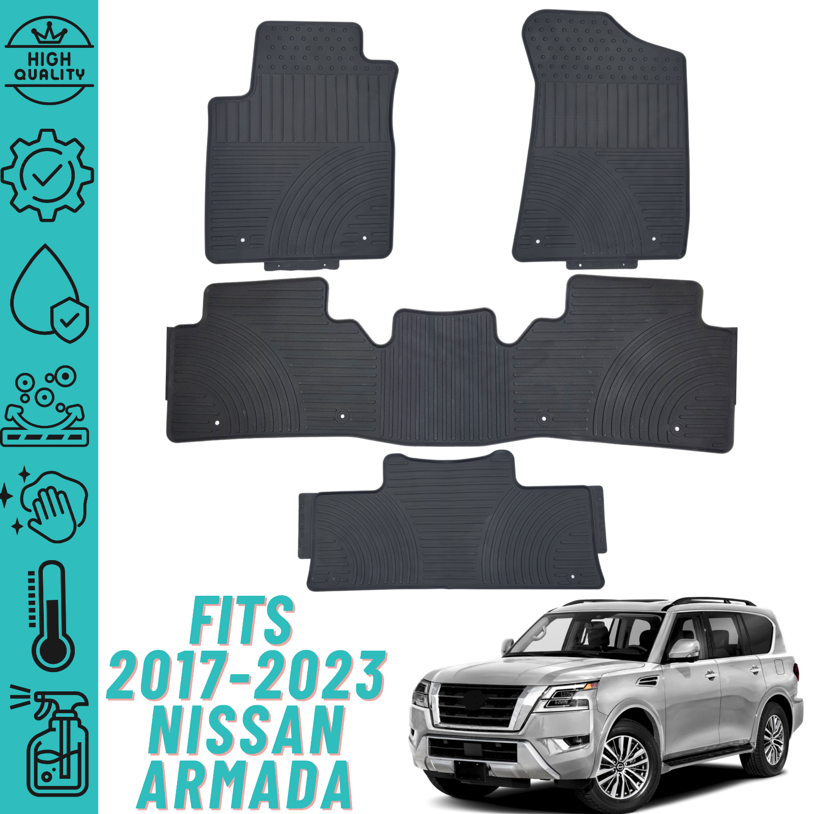 Fits 20172023 Nissan Armada Floor Mats Heavy Duty All Weather Liner
