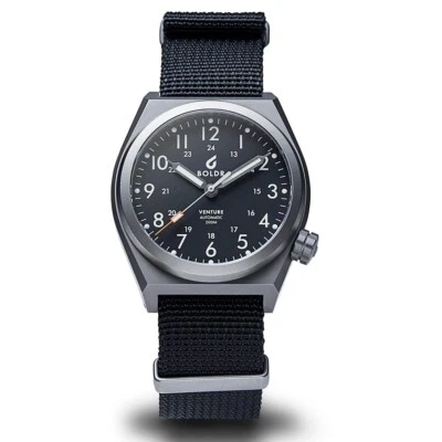 BOLDR VENTURE CARBON Automatico Titanio Tessuto Nero Zaffiro Orologio Uomo