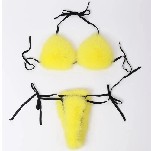 Sexy conjunto de bikini de piel natural lisa para mujeres sujetador desmontable traje de baño de piel natural Foto 2 de 4