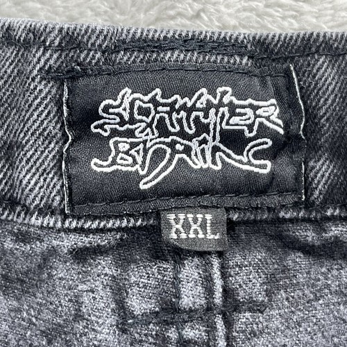 Scatter Brain Jeans Black Denim Super Baggy Wide Leg Y2K Patches Size 36x30 XXL - Picture 15 of 15