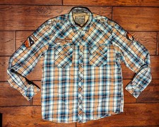 Affliction Mens Black Premium Button-Up Plaid Athletic Fit Shirt w/ Patches - XL