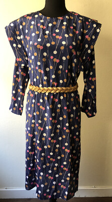 Vintage 80s Geometric Secretary Dress Structured Should. Abstract Print Modest L