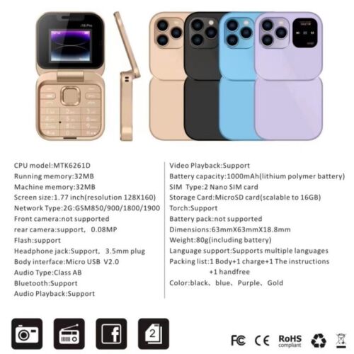 Mini Flip Mobile Phone 2G SIM Card Small Display Foldable Cell Phone Magic Voice - Picture 7 of 15