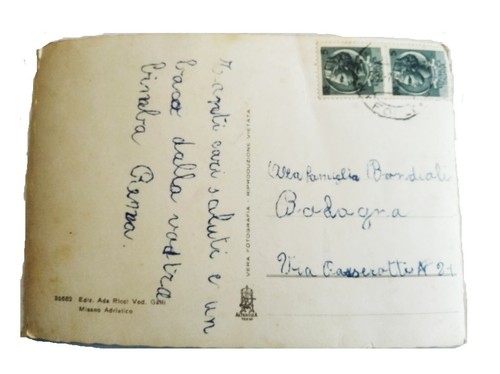 cartolina misano adriatico anni 1950 viaggiata postcard bianco e nero - Bild 2 von 2