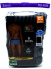 6 Black Gray Stripes Solid XL 40-42 Briefs Mid Rise Fruit of the Loom 102-107CM