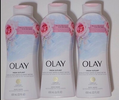 3x OLAY FRESH OUTLAST ROSE WATER & SWEET NECTAR BODY WASH 22 FL OZ