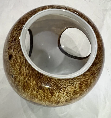 Candle Hand Blown Art Glass Window Bowl Vase Vintage Murano MCM  Amber Swirl