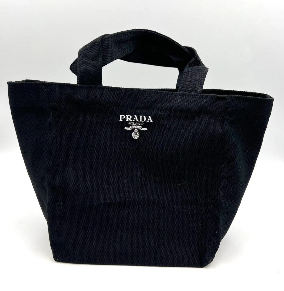 Novo na caixa! Bolsa tote de lona Prada com alça ~ Preta - Imagem 2 de 4