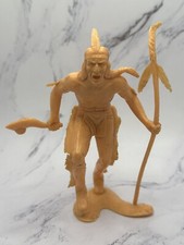 Vintage 1964 Louis Marx Native American Indian 6 Figure With Club Spear